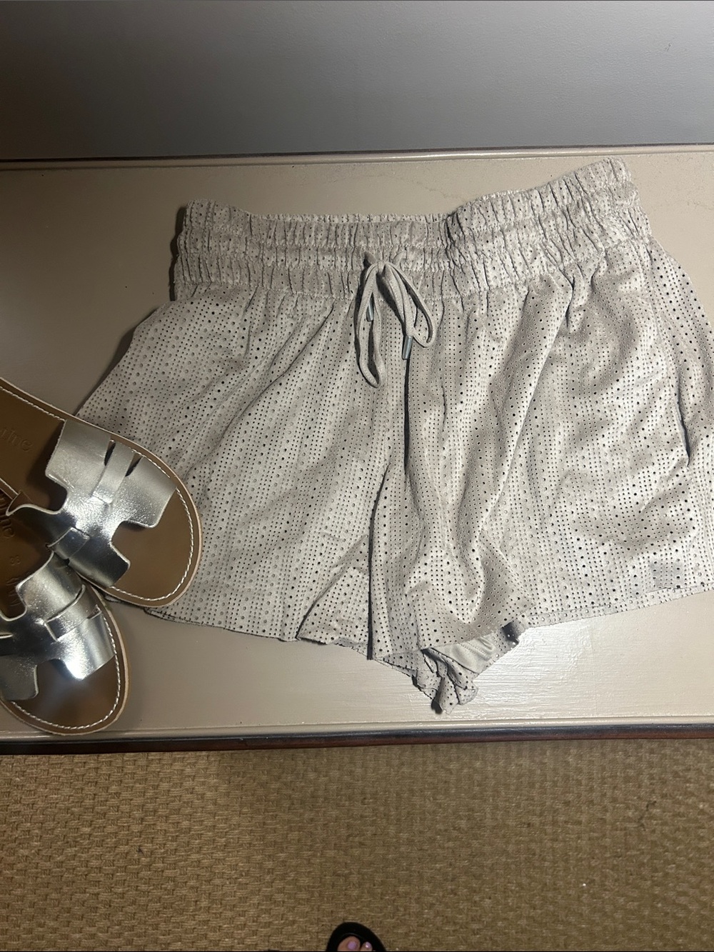 Zara Light Gray Perforated Drawstring Athletic Shorts